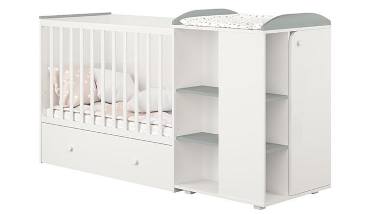 Кроватка-трансформер с комодом POLINI Kids Ameli 800 Белый / Серый, серия AMELI в Саратове - изображение 1