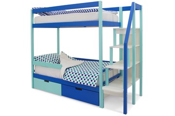 Детская 2-х ярусная кровать Svogen мятный-синий в Саратове