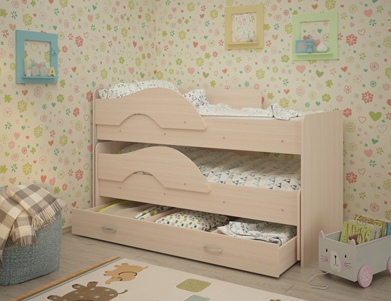 Двухъярусная детская кровать Радуга 1.6 с ящиком, цвет Млечный дуб в Саратове - изображение