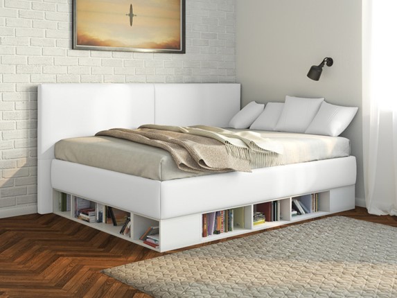 Кровать подростковая Lancaster 1, 120х200, ЛДСП белая, экокожа белая в Саратове - изображение