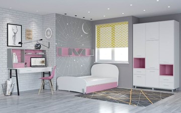 Комплект мебели для детской POLINI Kids Mirum №4 Белый / Серый / Розовый в Энгельсе