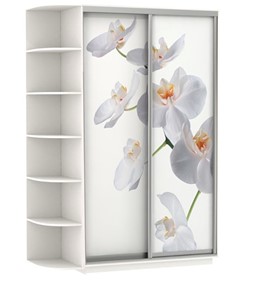 Шкаф 2-дверный Хит, 1500x600x2200, фотопечать, со стеллажом, белая орхидея, белый снег в Энгельсе