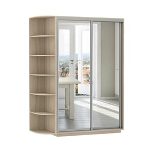 Шкаф 2-х дверный Экспресс (2 зеркала), со стеллажом 1500x600x2200, шимо светлый в Саратове