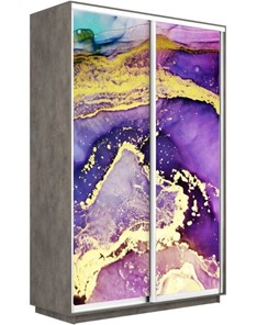Шкаф 2-х дверный Экспресс 1600x600x2200, Абстракция фиолетово-золотая/бетон в Саратове