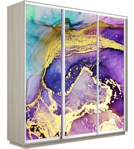 Шкаф 3-х дверный Экспресс 1800х600х2200, Абстракция фиолетово-золотая/шимо светлый в Саратове
