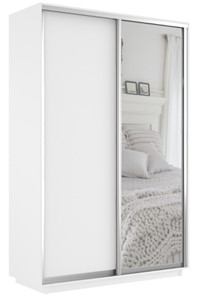 Шкаф двухдверный Экспресс (ДСП/Зеркало) 1400х600х2400, белый снег в Саратове