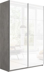 Шкаф 2-х створчатый Прайм (Белое стекло/Белое стекло) 1400x570x2300, бетон в Энгельсе