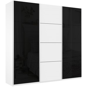 Шкаф 3-х створчатый Широкий Прайм (2 Стекла Черных / ДСП) 2400x570x2300, Белый Снег в Саратове