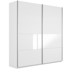 Шкаф двухдверный Широкий Прайм (ДСП / Белое стекло) 2200x570x2300, Белый снег в Саратове