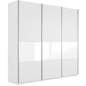 Шкаф 3-х створчатый Широкий Прайм (ДСП / Белое стекло) 2400x570x2300, Белый снег в Саратове
