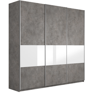 Шкаф 3-дверный Широкий Прайм (ДСП / Белое стекло) 2400x570x2300, Бетон в Саратове - предосмотр