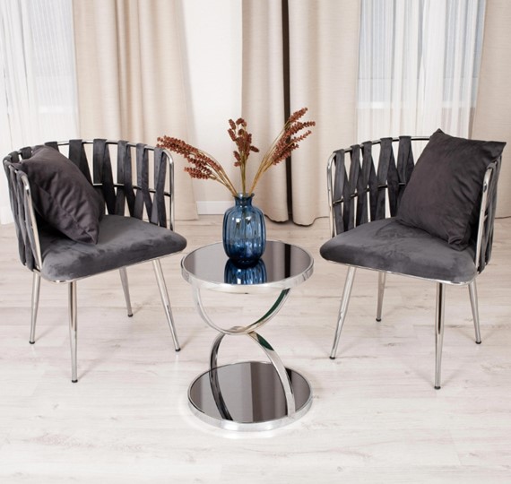 Кофейный столик GROTTO (mod. 9157) металл/дымчатое стекло, 42х42х50, хром в Энгельсе - изображение 3