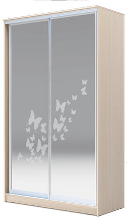 Шкаф 2-х створчатый 2400х1682х420 два зеркала, "Бабочки" ХИТ 24-4-17-66-05 Ясень Дуб Млечный в Саратове - изображение