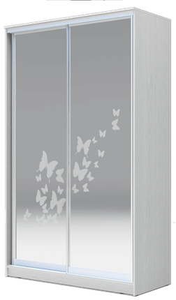 Шкаф 2-х створчатый 2400х1682х620 два зеркала, "Бабочки" ХИТ 24-17-66-05 Белая шагрень в Энгельсе - изображение