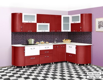 Кухня угловая Мыло 128 2700х1500, цвет Бордо/Белый металлик в Саратове