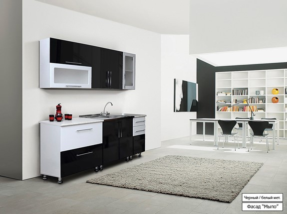 Кухонный гарнитур Мыло 224 2000х718, цвет Черный/Белый металлик в Энгельсе - изображение
