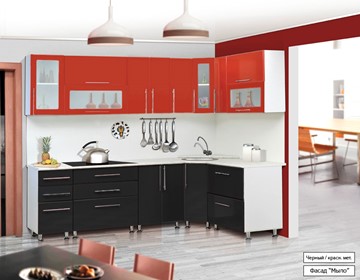 Модульная кухня Мыло 224 2600х1600, цвет Черный/Красный металлик в Саратове