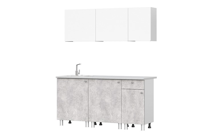 Кухонный гарнитур КГ-1 1600, белый/белый/цемент светлый/антарес в Саратове - изображение 1