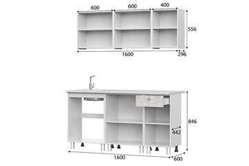 Кухонный гарнитур КГ-1 1600, белый/белый/цемент светлый/антарес в Энгельсе - предосмотр 2