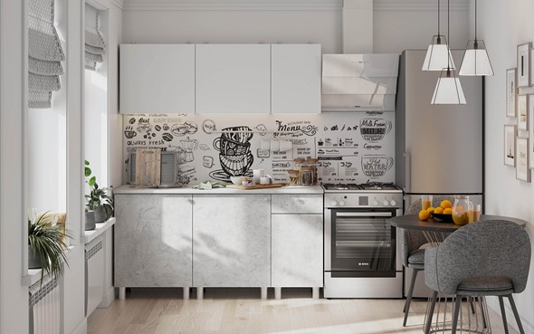 Кухонный гарнитур КГ-1 1600, белый/белый/цемент светлый/антарес в Саратове - изображение