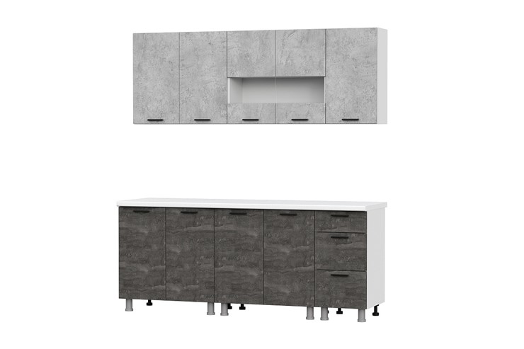 Модульный кухонный гарнитур Модус 2,0м Белый / Цемент светлый / Камень тёмный (без столешниц) в Энгельсе - изображение 1