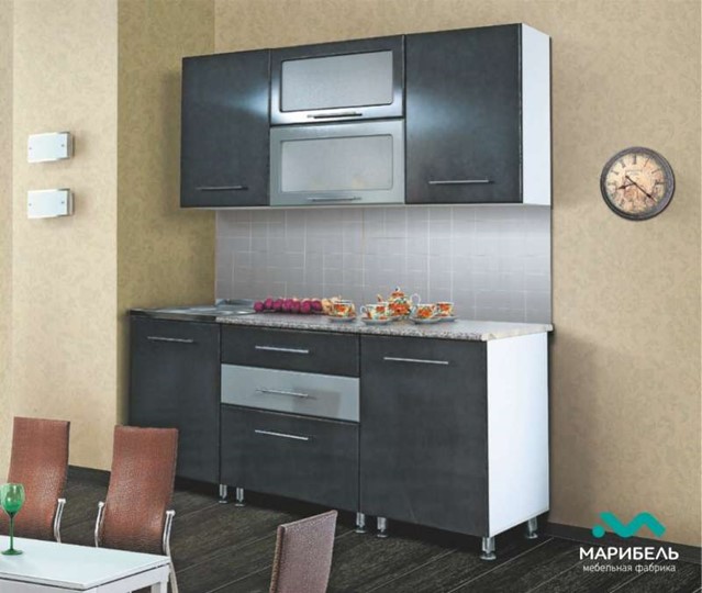 Кухонный гарнитур Мыло 224 2000х718, цвет Черный/Белый металлик в Энгельсе - изображение 2