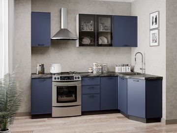 Модульный кухонный гарнитур угловой 2400 Индиго, Белый/Темно-синий в Саратове - предосмотр
