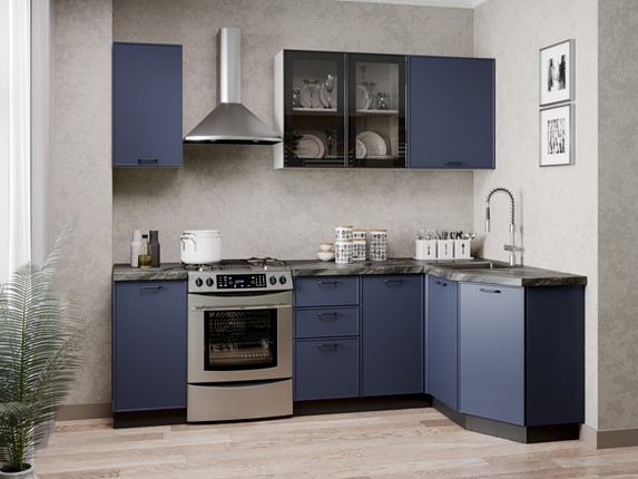 Модульный кухонный гарнитур угловой 2400 Индиго, Белый/Темно-синий в Саратове - изображение