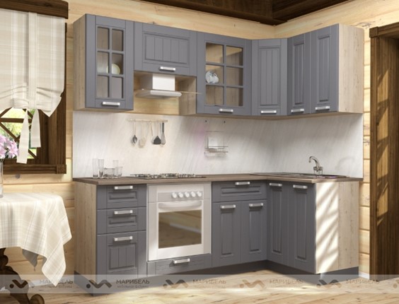 Модульная кухня Прованс 2200х1200, цвет Черный ясень/Дуб баррик в Энгельсе - изображение