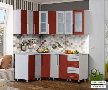 Кухонный угловой гарнитур Мыло 224 1800х1400, цвет Бордо/Серебристый металлик в Энгельсе