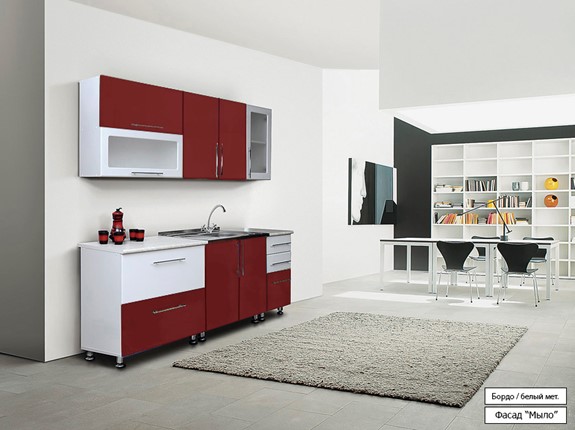 Кухня Мыло 224 2000х718, цвет Бордо/Белый металлик в Энгельсе - изображение