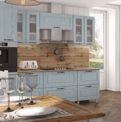Модульный кухонный гарнитур Грейвуд, деним светлый, вариант 3 в Саратове - изображение