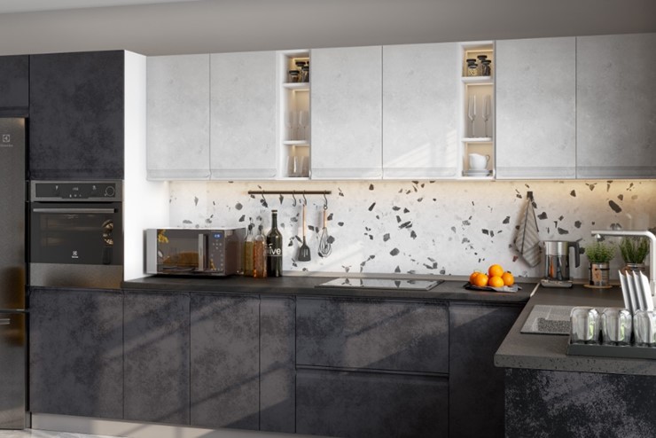Угловая кухня Вельвет, бетон графит/бетон снежный в Энгельсе - изображение 2