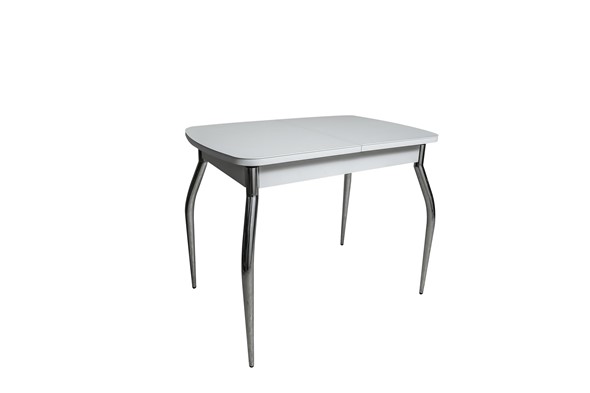 Кухонный раздвижной стол ПГ-02СТ белое/белое/хром фигурные в Энгельсе - изображение