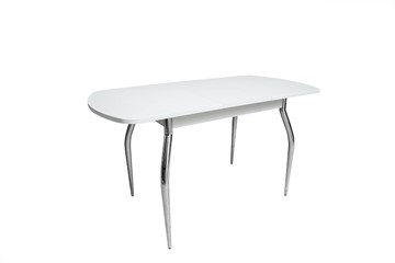 Кухонный раздвижной стол ПГ-02СТ белое/белое/хром фигурные в Энгельсе - предосмотр 1