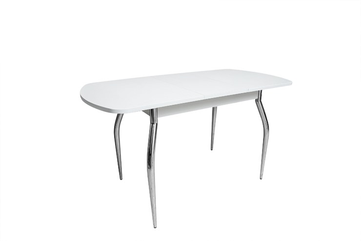 Кухонный раздвижной стол ПГ-02СТ белое/белое/хром фигурные в Энгельсе - изображение 1