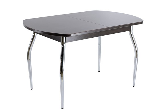 Кухонный стол раскладной ПГ-07 СТ1 венге/черное стекло/хром фигурные в Энгельсе - изображение