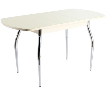 Обеденный раздвижной стол ПГ-07 СТ1, дуб молочный/белое стекло/35 хром гнутые в Саратове