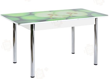 Обеденный раздвижной стол Айсберг-02 СТФ, белое лдсп/зеленые яблоки/ноги хром прямые в Энгельсе