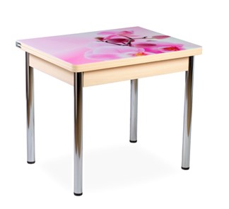 Кухонный пристенный стол СПА-02 СТФ, молочный дуб/фотопечать орхидея/опоры хром в Энгельсе