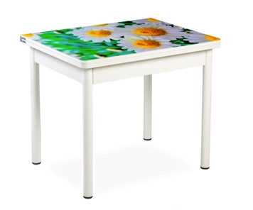 Кухонный пристенный стол СПА-07 СТФ, белый/фотопечать ромашки/опоры прямые белый в Энгельсе
