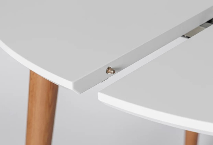 Кухонный раздвижной круглый стол Белая Эмаль д. 90 см МДФ ножки светлый орех в Саратове - изображение 4