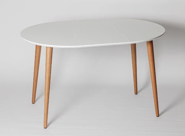 Кухонный раздвижной круглый стол Белая Эмаль д. 90 см МДФ ножки светлый орех в Саратове - изображение 9