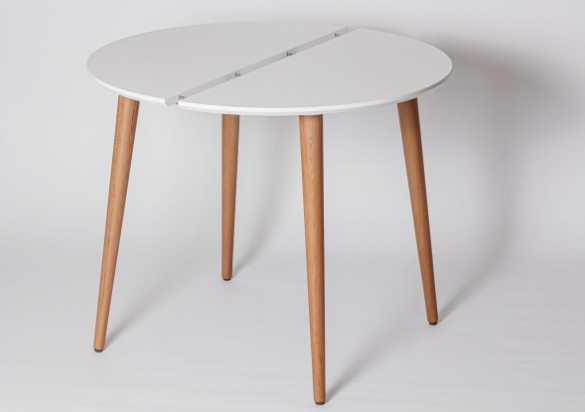 Кухонный раздвижной круглый стол Белая Эмаль д. 90 см МДФ ножки светлый орех в Саратове - изображение 1
