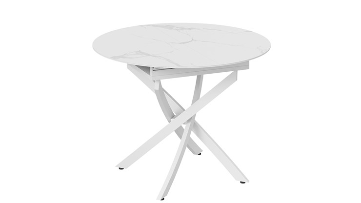 Кухонный стол раскладной Бергамо Тип 1 (Белый муар/Стекло матовое белый мрамор) в Саратове - изображение 2