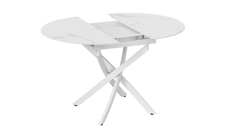 Кухонный стол раскладной Бергамо Тип 1 (Белый муар/Стекло матовое белый мрамор) в Саратове - изображение 3