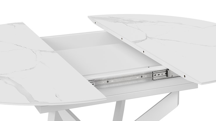 Кухонный стол раскладной Бергамо Тип 1 (Белый муар/Стекло матовое белый мрамор) в Саратове - изображение 4