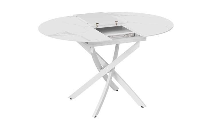 Кухонный стол раскладной Бергамо Тип 1 (Белый муар/Стекло матовое белый мрамор) в Саратове - изображение 5