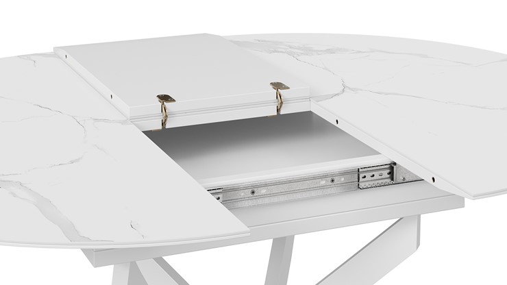 Кухонный стол раскладной Бергамо Тип 1 (Белый муар/Стекло матовое белый мрамор) в Саратове - изображение 6