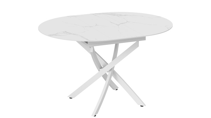 Кухонный стол раскладной Бергамо Тип 1 (Белый муар/Стекло матовое белый мрамор) в Саратове - изображение 7